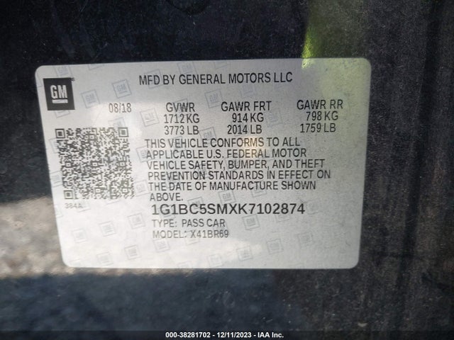 Chevrolet CRUZE LS 2019 1G1BC5SMXK7102874 Image 9