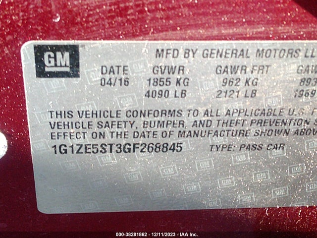Chevrolet MALIBU LT 2016 1G1ZE5ST3GF268845 Image 9