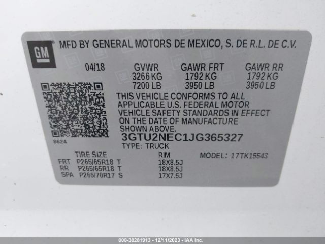 3GTU2NEC1JG365327 GMC Sierra 1500 Slt