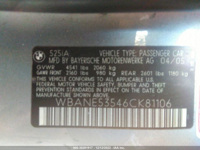 2006 BMW 5 SERIES WBANE53546CK81106 Photo 8