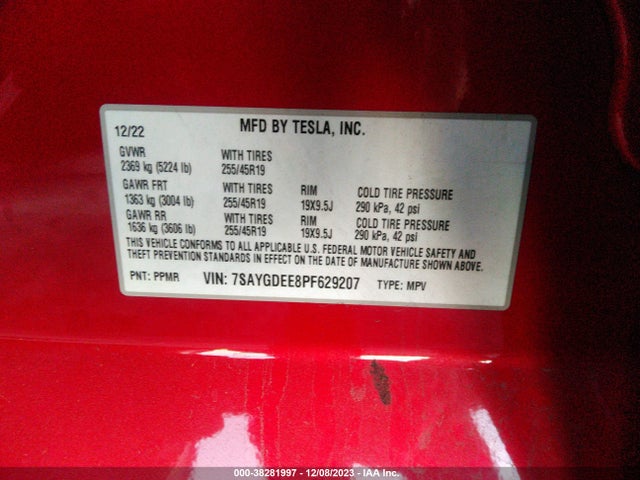7SAYGDEE8PF629207 Tesla Model Y
