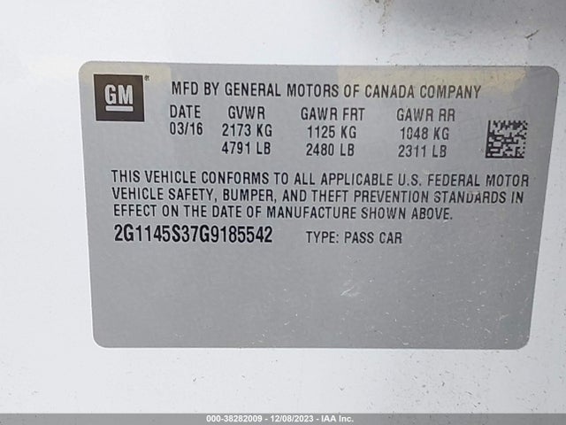 Chevrolet IMPALA 2LZ 2016 2G1145S37G9185542 Image 9
