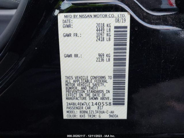 1N4BL4EW7LC140558 Nissan Altima Sl Intelligent Awd