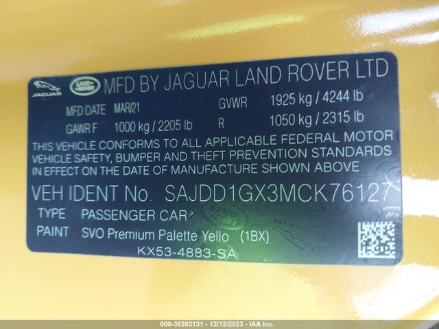 2021 JAGUAR F-TYPE SAJDD1GX3MCK76127 Photo 8