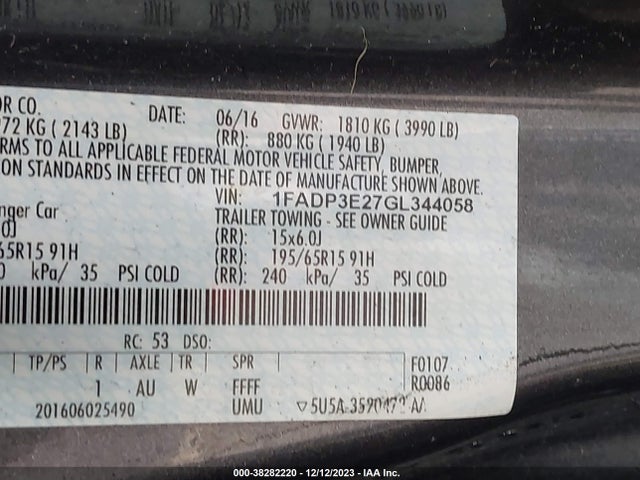 1FADP3E27GL344058 Ford FOCUS S