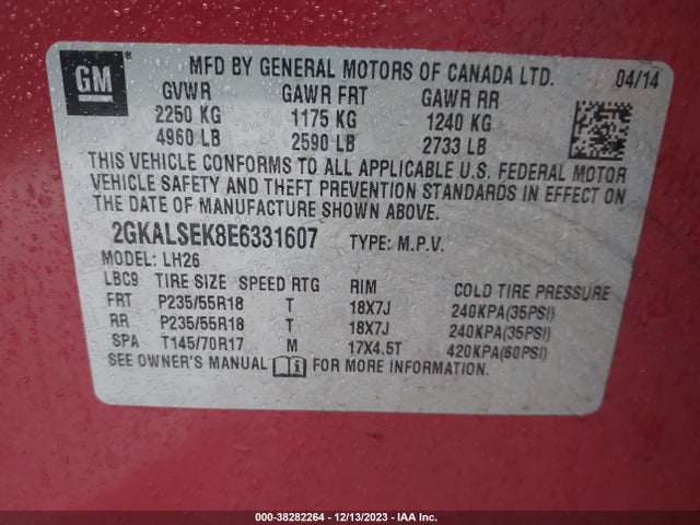 GMC Terrain Slt 2014 2GKALSEK8E6331607 Image 9