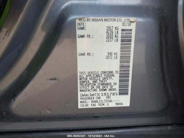 2018 NISSAN ALTIMA 2.5 SV VIN: 1N4AL3AP7JC191785
