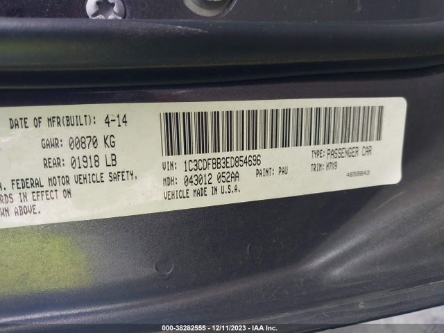 Dodge DART SXT 2014 1C3CDFBB3ED854696 Image 9