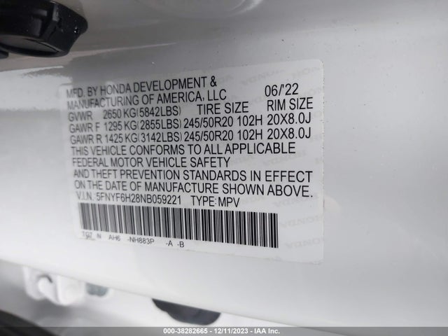 Honda Pilot Awd Special Edition 2022 5FNYF6H28NB059221 Image 9