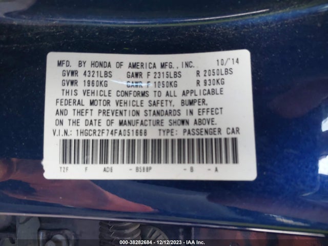 Honda ACCORD EX 2015 1HGCR2F74FA051668 Image 9