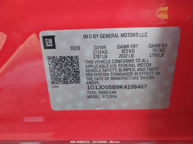 Chevrolet Sonic Lt Auto 2019 1G1JD5SB9K4109467 Image 9