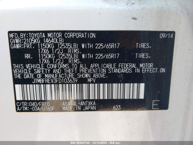 Toyota RAV4 LE 2015 JTMBFREV3FD103639 Image 9