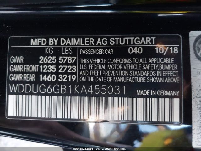 WDDUG6GB1KA455031 Mercedes-Benz S 450