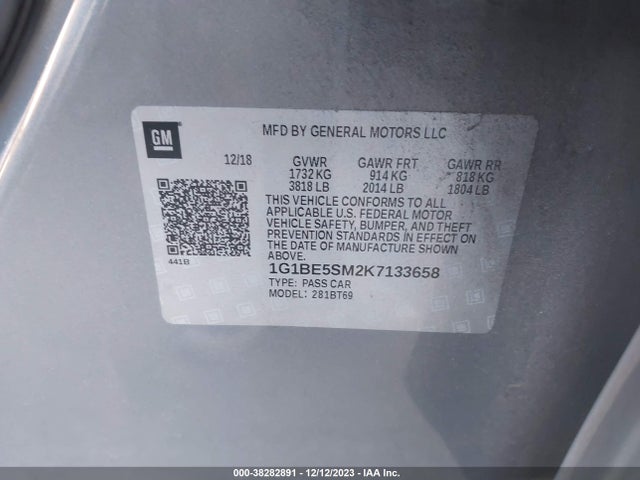 Chevrolet CRUZE LT 2019 1G1BE5SM2K7133658 Image 9