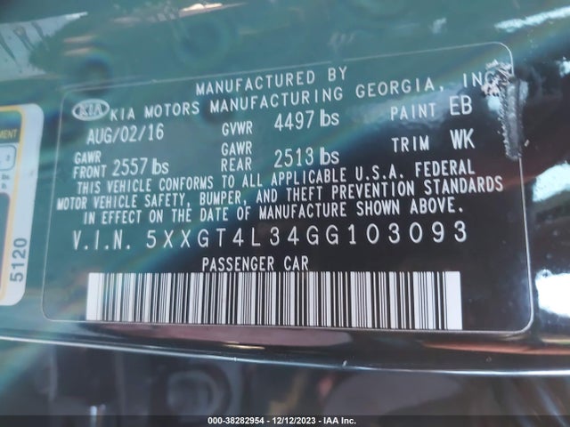 KIA Optima Lx 2016 5XXGT4L34GG103093 Image 9