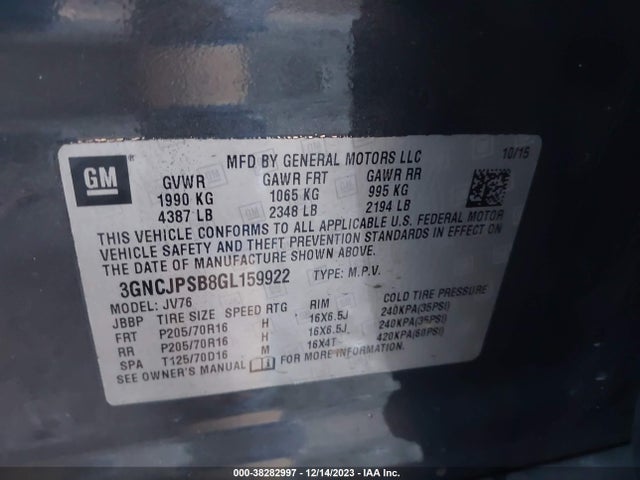 Chevrolet Trax Lt 2016 3GNCJPSB8GL159922 Image 9