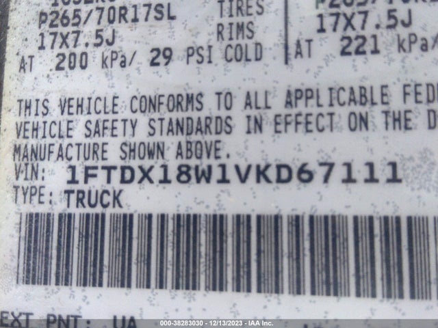 1997 FORD F-150 LARIAT/XL/XLT VIN: 1FTDX18W1VKD67111