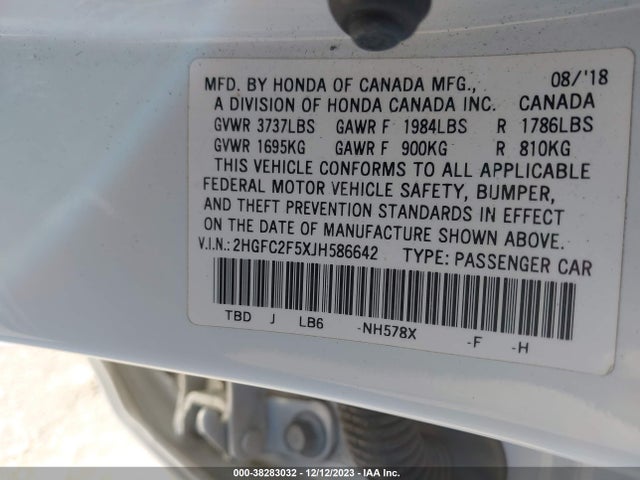 2018 HONDA CIVIC LX VIN: 2HGFC2F5XJH586642