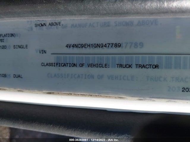 Продажа на аукционе авто 2016 Volvo Vn Vnl, vin: 4V4NC9EH1GN947789, номер лота: 38283061
