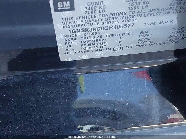 Chevrolet Suburban Ltz 2016 1GNSKJKC0GR405577 Image 9