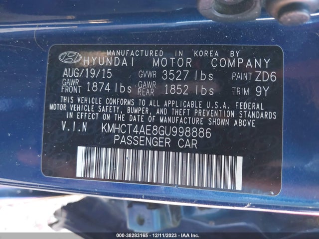 Hyundai ACCENT SE 2016 KMHCT4AE8GU998886 Image 9