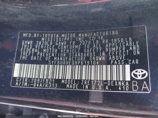Toyota COROLLA LE 2017 5YFBURHE0HP619104 Image 9