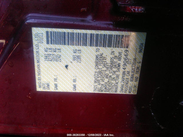 2011 NISSAN ALTIMA 2.5 S VIN: 1N4AL2APXBN490669
