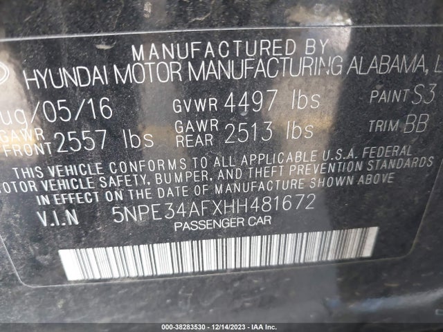Hyundai Sonata Limited 2017 5NPE34AFXHH481672 Image 9
