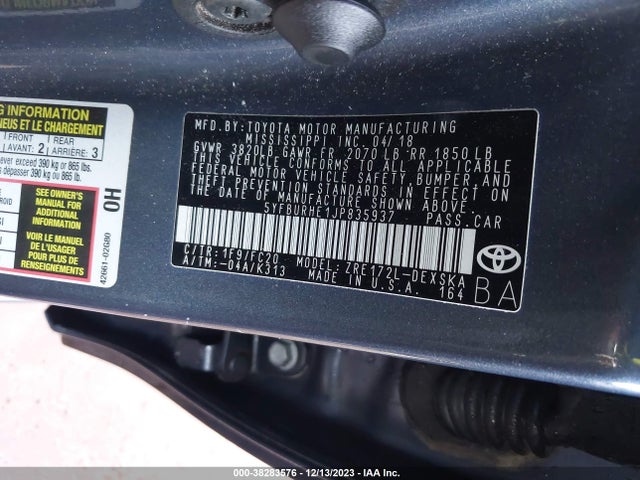 2018 TOYOTA COROLLA SE VIN: 5YFBURHE1JP835937