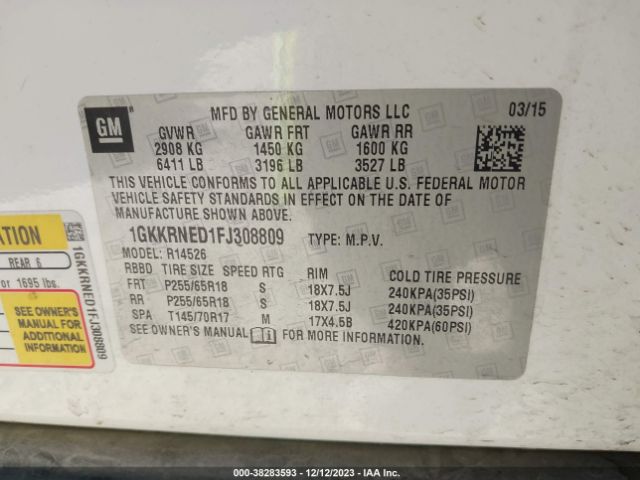 1GKKRNED1FJ308809 GMC Acadia Sle-1
