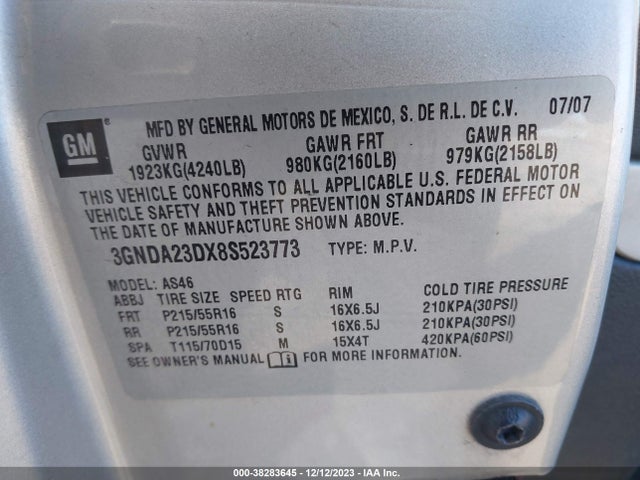 2008 CHEVROLET HHR LT VIN: 3GNDA23DX8S523773