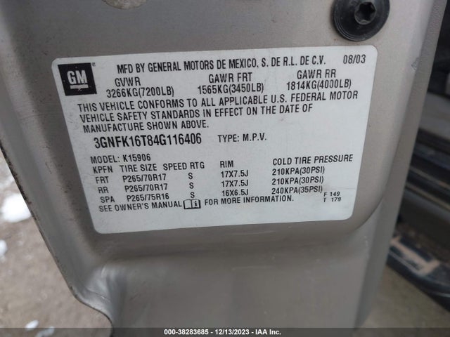 2004 CHEVROLET SUBURBAN 3GNFK16T84G116406 Photo 8