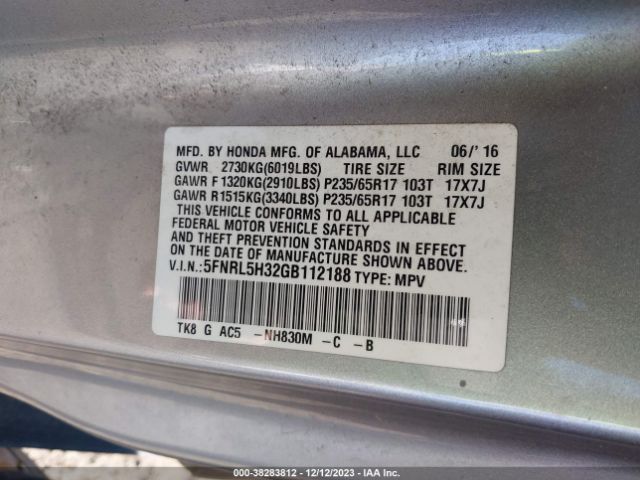 5FNRL5H32GB112188 Honda ODYSSEY SE