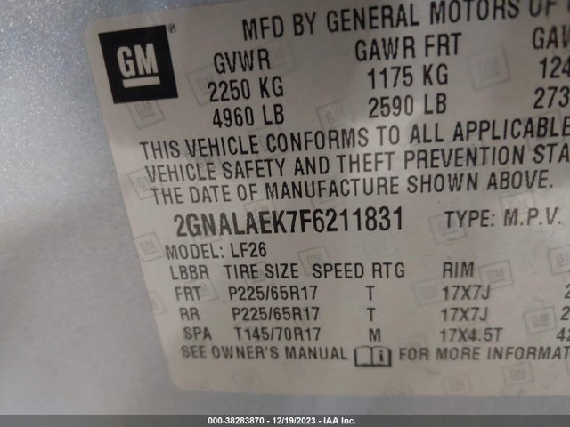 Chevrolet EQUINOX LS 2015 2GNALAEK7F6211831 Image 9