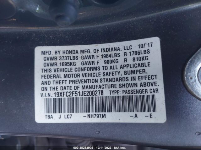 19XFC2F51JE200278 Honda Civic Lx
