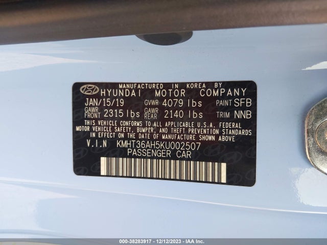 2019 HYUNDAI VELOSTER N VIN: KMHT36AH5KU002507