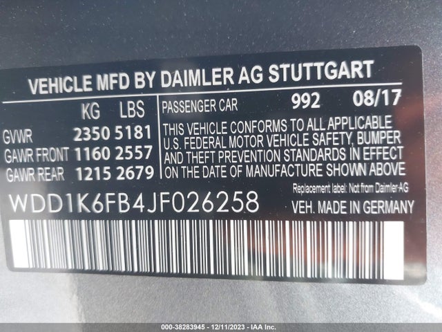 WDD1K6FB4JF026258 Mercedes-Benz E 400
