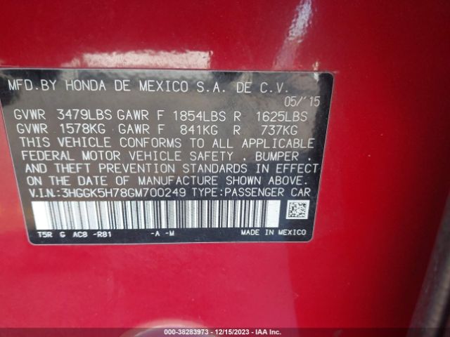 3HGGK5H78GM700249 Honda FIT EX
