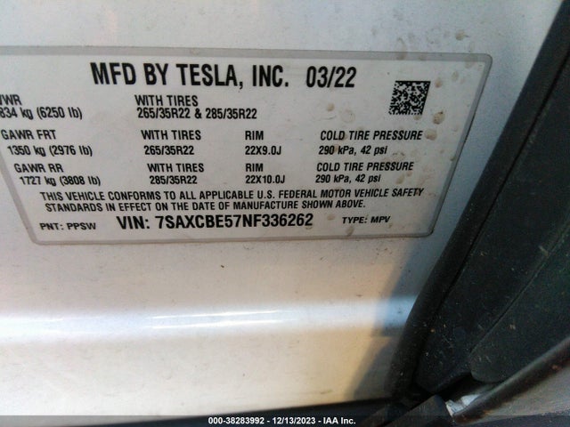 2022 TESLA MODEL X 7SAXCBE57NF336262 Photo 8