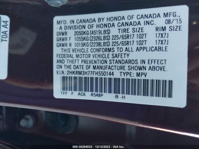 2HKRM3H77FH550144 Honda CR-V EXL