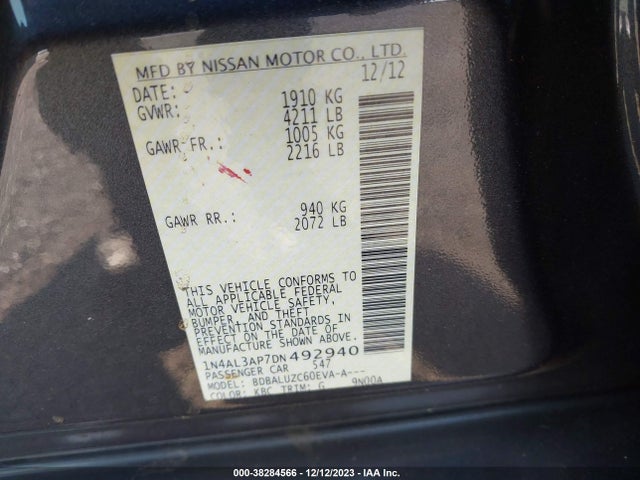 2013 NISSAN ALTIMA 2.5 SV VIN: 1N4AL3AP7DN492940