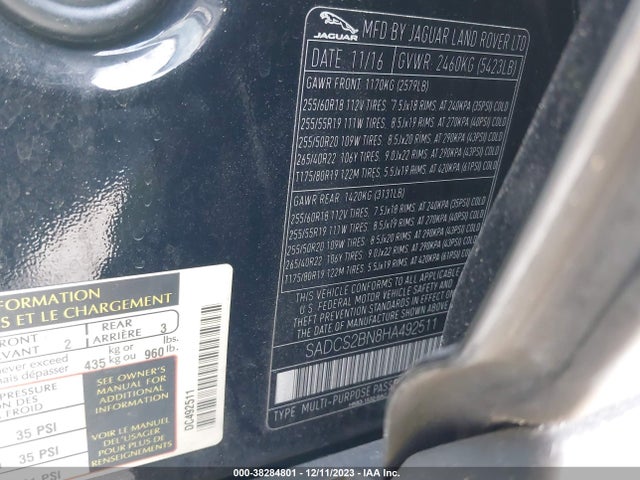 2017 JAGUAR F-PACE SADCS2BN8HA492511 Photo 8