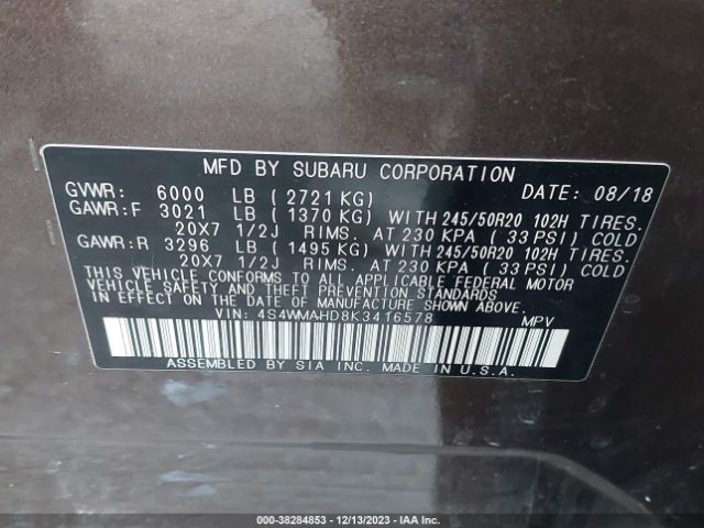 4S4WMAHD8K3416578 Subaru Ascent Premium