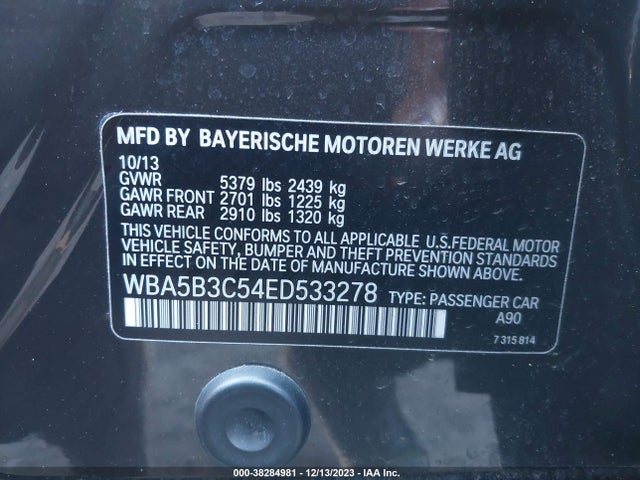 BMW 535i Xdrive 2014 WBA5B3C54ED533278 Image 9