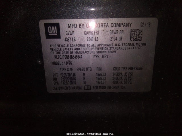 Chevrolet Trax Lt 2018 KL7CJPSB6JB645644 Image 9