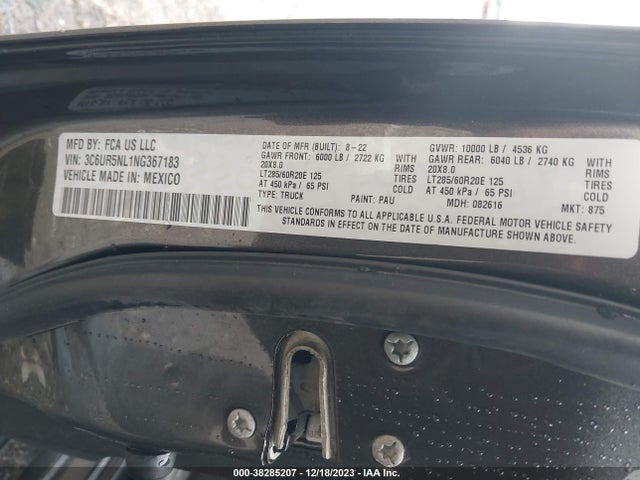 RAM 2500 Laramie  4x4 6'4 Box 2022 3C6UR5NL1NG367183 Image 9