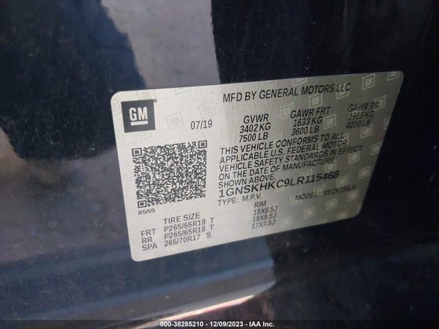 Продажа на аукционе авто 2020 Chevrolet Suburban 4wd Lt, vin: 1GNSKHKC9LR115468, номер лота: 38285210
