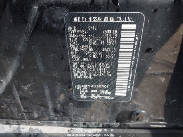 Nissan Armada Sl 4wd 2020 JN8AY2NC0L9617009 Image 9