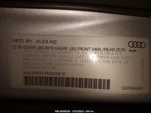 2019 AUDI A5 SPORTBACK WAUDNCF57KA025818 Photo 8