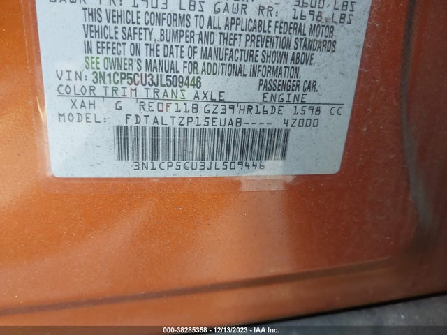 Nissan KICKS SR 2018 3N1CP5CU3JL509446 Image 9